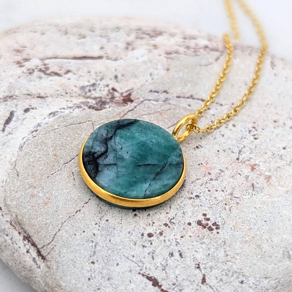 The Circle Emerald Gemstone Necklace Gold Plated By Lapis London
