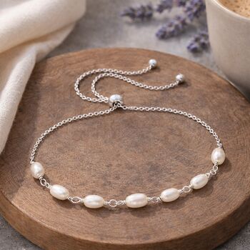 70th Birthday Sterling Silver Seven Pearl Drawstring Bracelet, 4 of 5