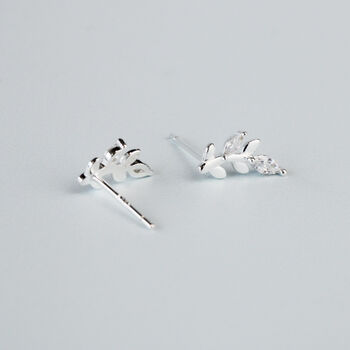 Sterling Silver Crystal Leaf Vine Stud Earrings, 2 of 5