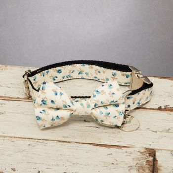The Stamford Cream And Blue Floral Dog Bow Tie Collar, 2 of 4