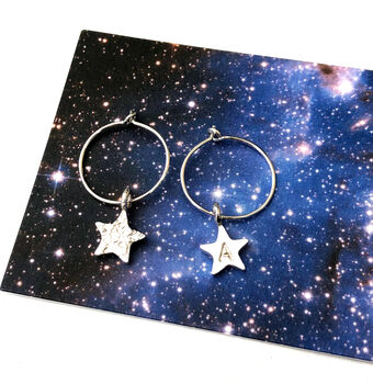 Personalised Sterling Silver Initial Star Hoop Earrings, 8 of 9