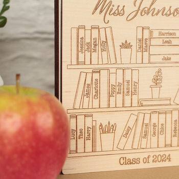 Teacher Class Leavers Bookcase Wooden Engraved Card, 3 of 4