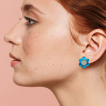 Daisy Flower Stud Earrings In Blue Pearl, 2 of 5