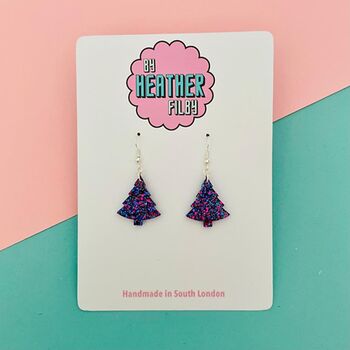 The Purple One / Purple Glitter Christmas Tree Earrings, 2 of 2