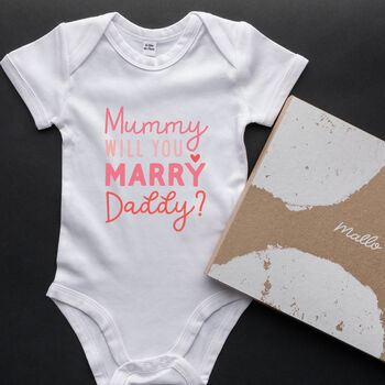 Organic Cotton Mummy Will You Marry Daddy Baby Grow, 3 of 5
