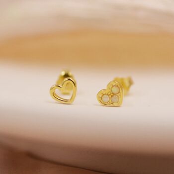Opal Heart And Open Heart Mismatched Stud Earrings, 5 of 11