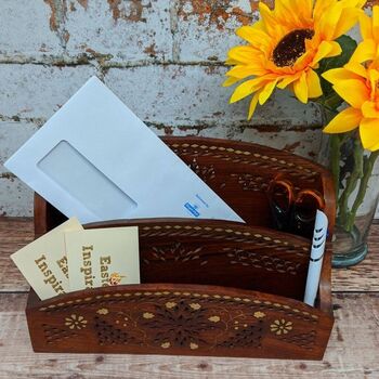 Gift For Dad, Wooden Carved Letter Rack Desk Tidy, 2 of 9