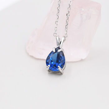 Sterling Silver Sapphire Blue Pear Cut Cz Necklace, 5 of 11