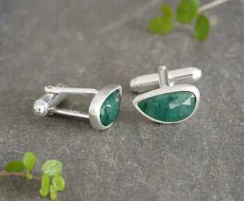 5ct Natural Emerald Cufflinks In Sterling Silver, 2 of 2