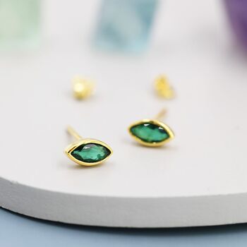 Emerald Green Cz Stud Earrings, 2 of 12