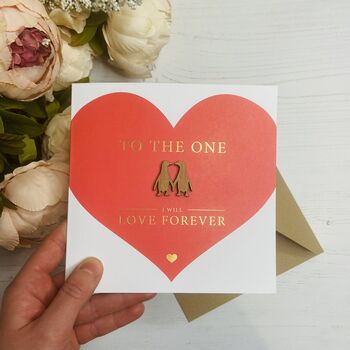 Wooden Penguin Love Heart Gold Foiled Card, 4 of 7
