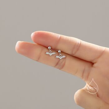 Extra Tiny Bat Drop Stud Earrings In Sterling Silver, 6 of 7