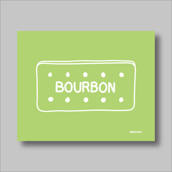 Custard Cream, Jammie Dodger, Bourbon And Digestive Biscuits Set Of Four Green Prints, 4 of 10