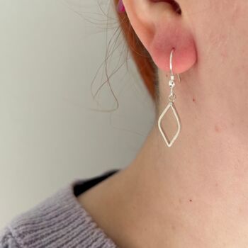 Outline Leaf Drop Earrings In Silver, 4 of 4