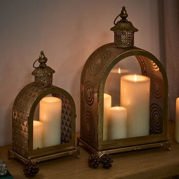 Set Of Two Moroccan Gold Arch Lanterns, 2 of 5