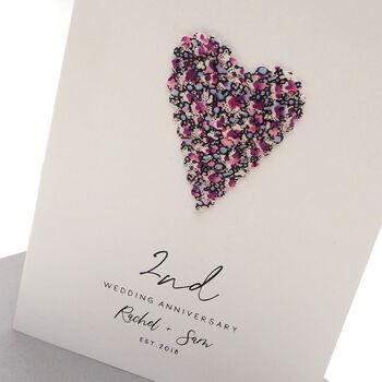 2nd Cotton Heart Personalised Anniversary Card, 2 of 5
