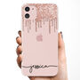 Personalised Dripping Rose Gold Glitter Clear Case, thumbnail 1 of 5