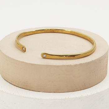 Gold Slender Torque Bangle With White Sapphires, 2 of 2