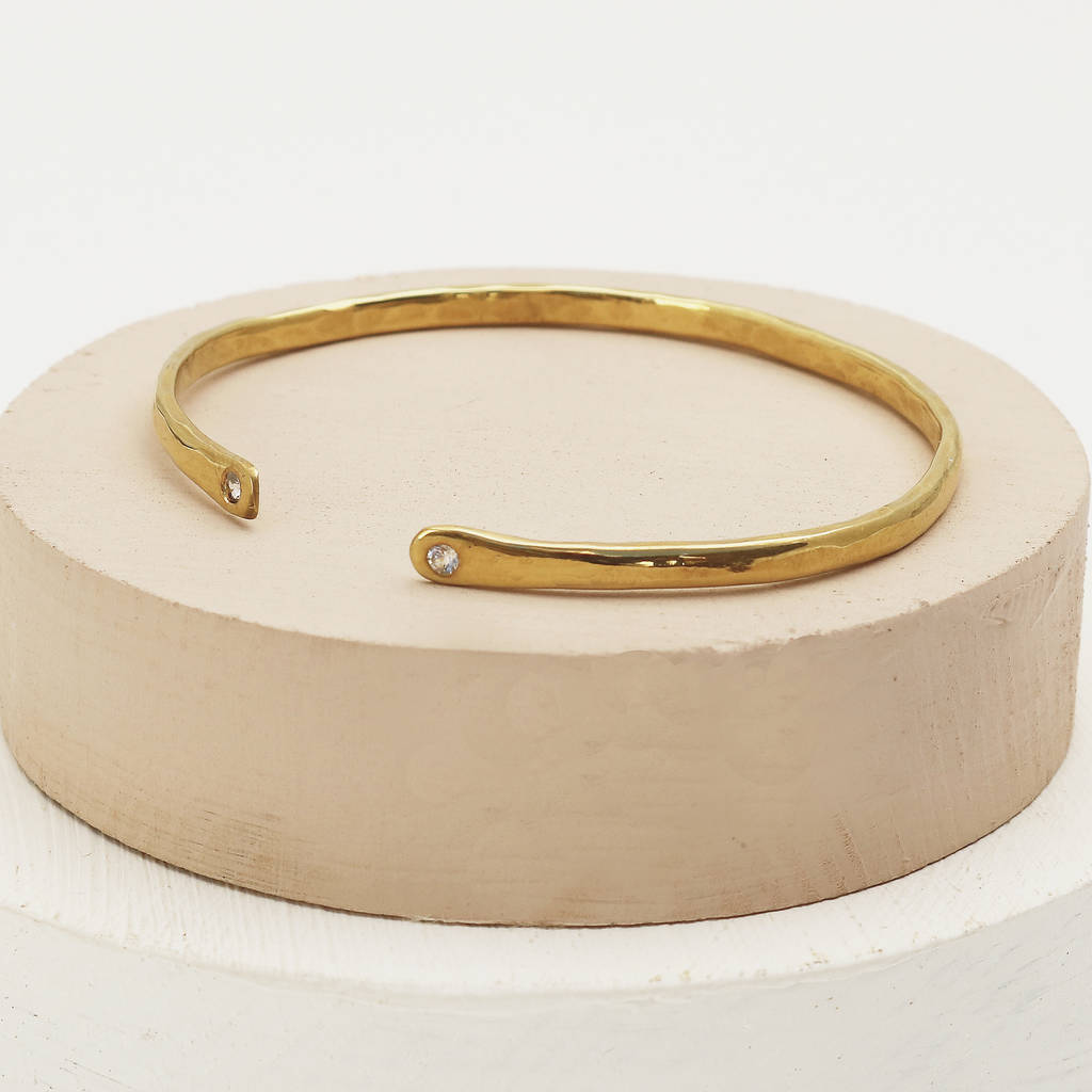 Gold Slender Torque Bangle With White Sapphires By Yvonne Henderson ...