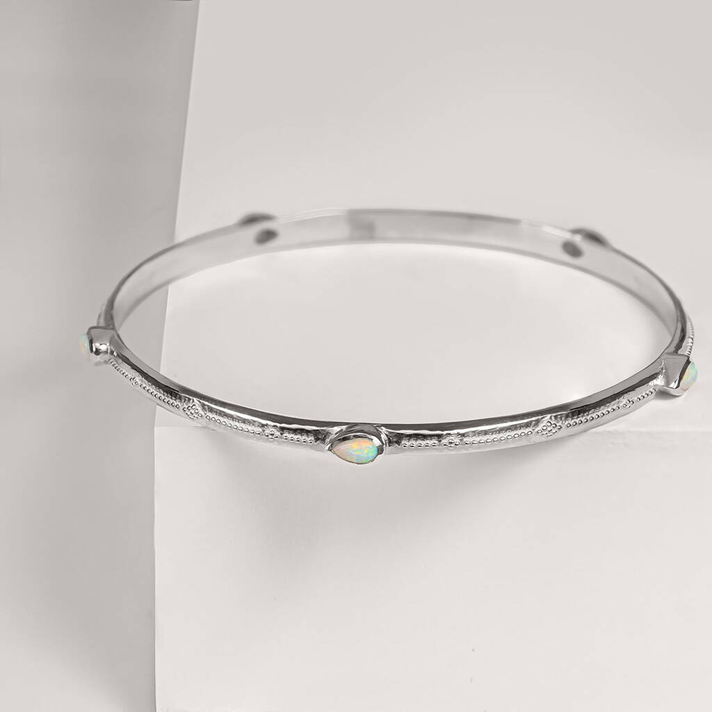Saraswati Sterling Silver Opal Stacking Bangle, 1 of 6