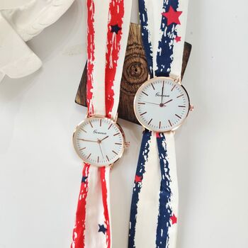 Red Blue Changeable Women Cotton Strap Wrist Watch, 7 of 8
