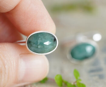 Natural Five.8ct Emerald Cufflinks In Sterling Silver, 2 of 2