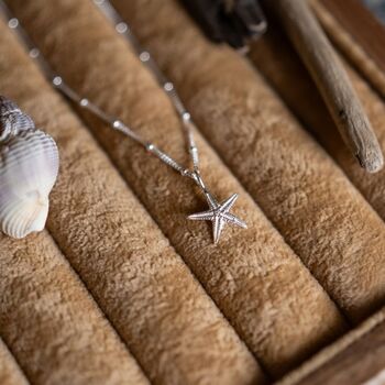 Dainty Silver Starfish Necklace, 3 of 5