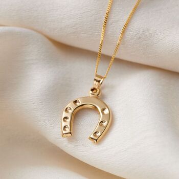 9ct Gold Horseshoe Pendant Necklace, 2 of 4