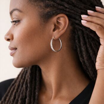 Large Silver Plated Hammered Hoop Earrings – 40mm, 2 of 7