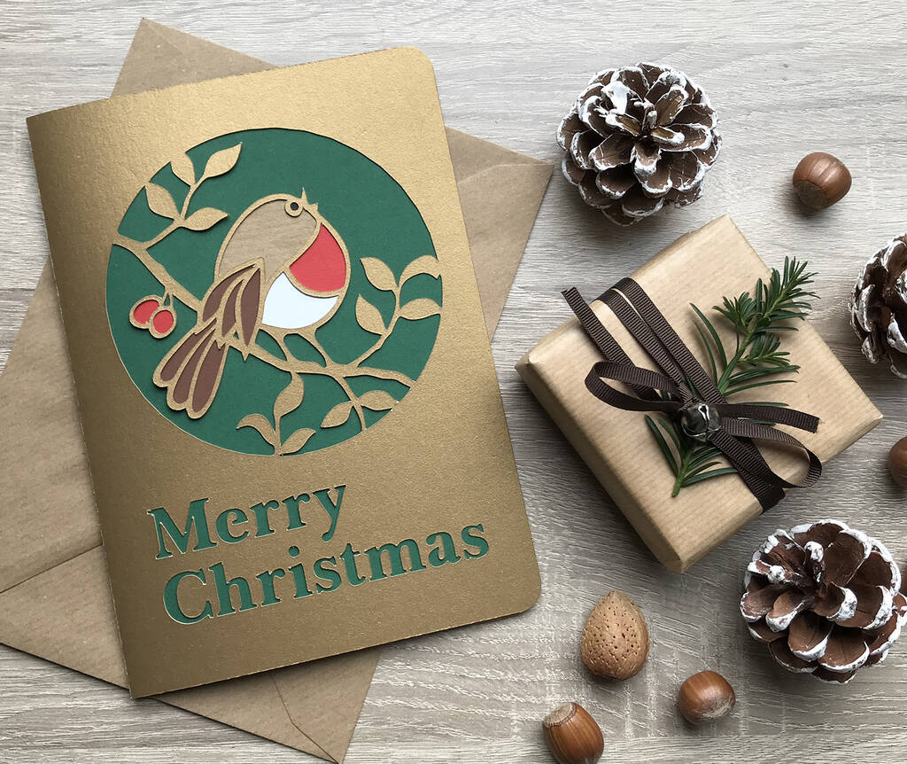 Christmas Robin Papercut Card, 1 of 3