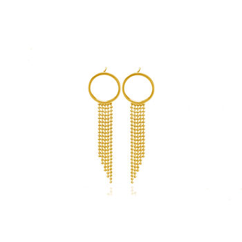 18ct Gold Vermeil Circle Studs With Ball Chain Fringe, 3 of 5