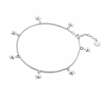 Sterling Silver Anklet With Gold Plated Daisy Charms, 3 of 4