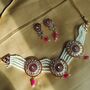 Red Round Kundan Ethnic Pearl Bridal Choker Set, thumbnail 9 of 11