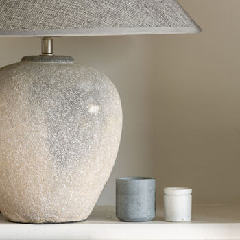 Emil Stoneware Table Lamp With Grey Linen Shade, 2 of 3
