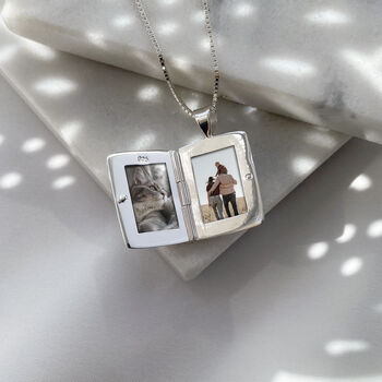 Sterling Silver Personalised Rectangle Locket Necklace, 2 of 8