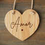 Oak Heart Hanger Featuring Slogan 'Amor', thumbnail 1 of 2