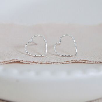 Sterling Silver Hammered Heart Stud Earrings, 2 of 11