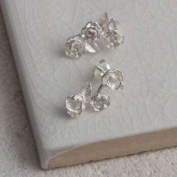 Sterling Silver Triple Rose Studs, 2 of 4