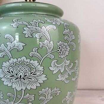 Sage Green White Floral Pattern Ceramic Porcelain Table, 5 of 6