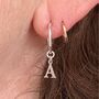 Teeny Capital Letter Hoop Earring In Sterling Silver, thumbnail 2 of 6