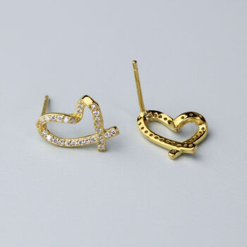 Sterling Silver Sparkly Heart Stud Earrings, 3 of 7