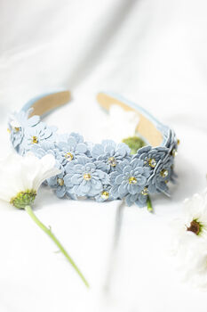 Blue Flower Embellished Headband With Gems, 3 of 6