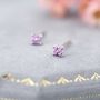 Pink Hydrangea Tiny Stud Earrings In Sterling Silver, thumbnail 4 of 10