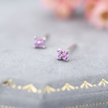 Pink Hydrangea Tiny Stud Earrings In Sterling Silver, 4 of 10