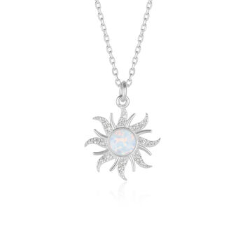 White Opal Sun And Sunburst Necklace In Sterling Silver, 2 of 7