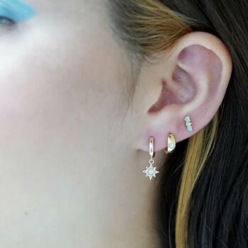 Opal Huggie Hoop Earrings, 5 of 6