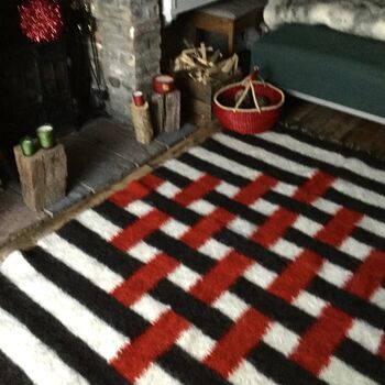 Handwoven Sheep Wool Rug Red And Black Stripes, 6 of 12