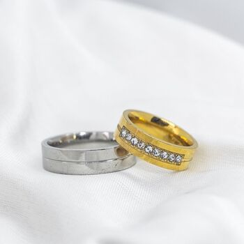 Stainless Steel Wide Couple Promise Band Ring Set, 2 of 4