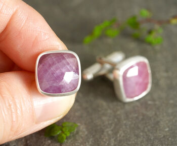 Natural Pink Sapphire Cufflinks In Sterling Silver, 2 of 3