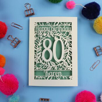 Personalised 80th Birthday Card Papercut Flower Design, 8 of 9